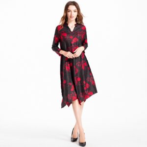 K81010 Boutique V-neck Precision Crimping Digital Flower Dress Jianing 2022 New Spring and Autumn Palace Dress：圖片 5