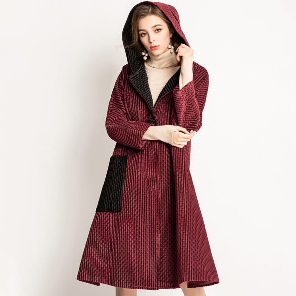 Winter velvet hooded coat, Jianing pleated coat, elegant temperament, medium to long winter coat, plus size coat, temperament