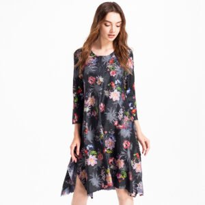 K80924 high-end boutique digital flower dress, Jia Ning's new 18 year old pleated craft round neck large swing dress：圖片 8