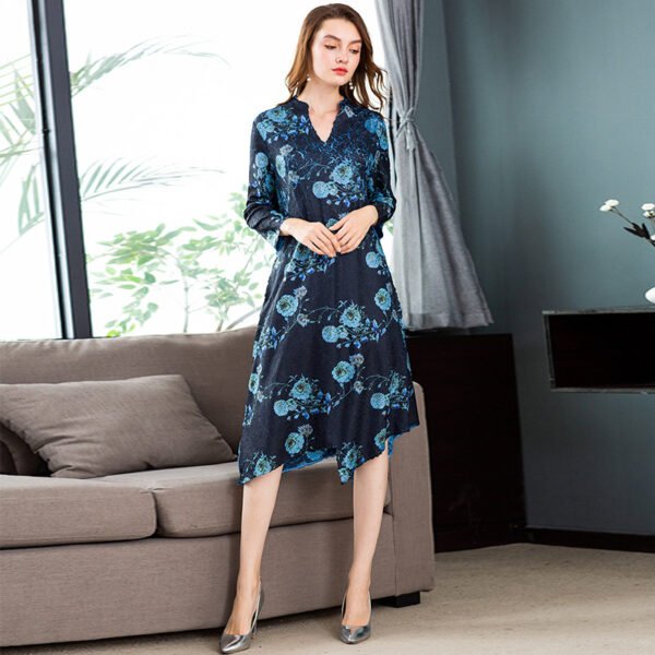 K81010 Boutique V-neck Precision Crimping Digital Flower Dress Jianing 2022 New Spring and Autumn Palace Dress