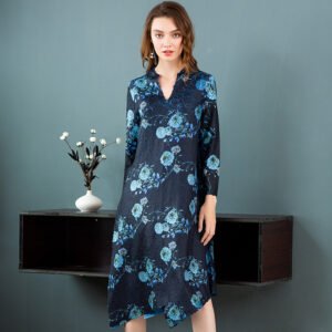 K81010 Boutique V-neck Precision Crimping Digital Flower Dress Jianing 2022 New Spring and Autumn Palace Dress：圖片 7