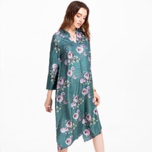K81010 Boutique V-neck Precision Crimping Digital Flower Dress Jianing 2022 New Spring and Autumn Palace Dress：圖片 9