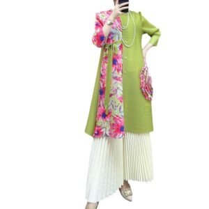 New Spring And Summer Large Size Loose Slim Button Medium Length Mm Dress Pink Flower Splicing Cardigan Skirt