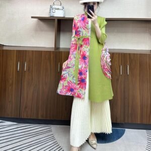 New Spring And Summer Large Size Loose Slim Button Medium Length Mm Dress Pink Flower Splicing Cardigan Skirt：圖片 6