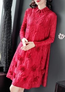 New Style Heavy Embroidery Women's Dress 13 Roses Temperament Commuting Elegant Style Round Neck Long Sleeves Mid-Length Skirt：圖片 3