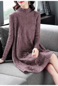 New Style Heavy Embroidery Women's Dress 13 Roses Temperament Commuting Elegant Style Round Neck Long Sleeves Mid-Length Skirt：圖片 2
