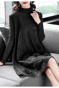 New Style Heavy Embroidery Women's Dress 13 Roses Temperament Commuting Elegant Style Round Neck Long Sleeves Mid-Length Skirt：圖片 7