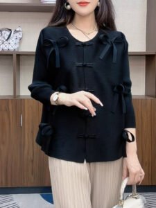 New Style Lady Temperament Fashion Autumn Jacket Advanced New Chinese Style Shirt Slim Long Sleeve Bow Button Top：圖片 6