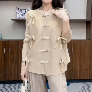 New Style Lady Temperament Fashion Autumn Jacket Advanced New Chinese Style Shirt Slim Long Sleeve Bow Button Top：圖片 7