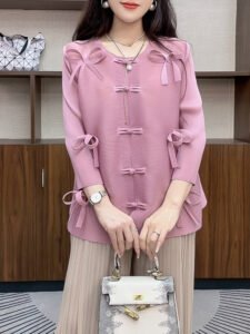 New Style Lady Temperament Fashion Autumn Jacket Advanced New Chinese Style Shirt Slim Long Sleeve Bow Button Top：圖片 2