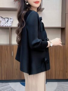 New Style Lady Temperament Fashion Autumn Jacket Advanced New Chinese Style Shirt Slim Long Sleeve Bow Button Top：圖片 5