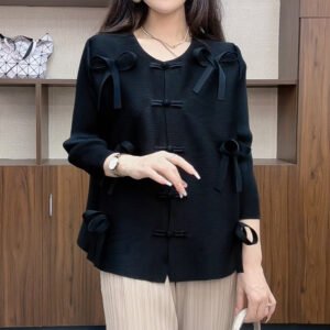New Style Lady Temperament Fashion Autumn Jacket Advanced New Chinese Style Shirt Slim Long Sleeve Bow Button Top：圖片 4