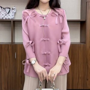 New Style Lady Temperament Fashion Autumn Jacket Advanced New Chinese Style Shirt Slim Long Sleeve Bow Button Top：圖片 3