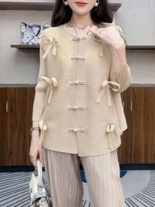 New Style Lady Temperament Fashion Autumn Jacket Advanced New Chinese Style Shirt Slim Long Sleeve Bow Button Top：圖片 8