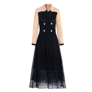 Noblewoman French Socialite Temperament Mesh Dress Spring New Style Pleated Large Size Long Skirt Temperament Elegant And Foreign：圖片 7