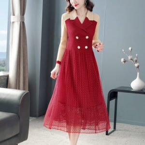 Noblewoman French Socialite Temperament Mesh Dress Spring New Style Pleated Large Size Long Skirt Temperament Elegant And Foreign：圖片 3