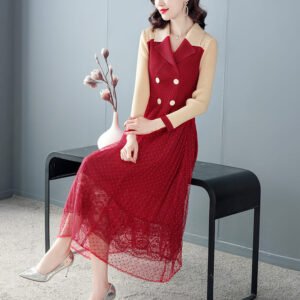 Noblewoman French Socialite Temperament Mesh Dress Spring New Style Pleated Large Size Long Skirt Temperament Elegant And Foreign：圖片 6