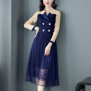 Noblewoman French Socialite Temperament Mesh Dress Spring New Style Pleated Large Size Long Skirt Temperament Elegant And Foreign