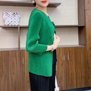Miyake Autumn Fashion Top Women's Coat Short Long Sleeve Casual Small Suit Women's Versatile Style Wrinkle：圖片 9
