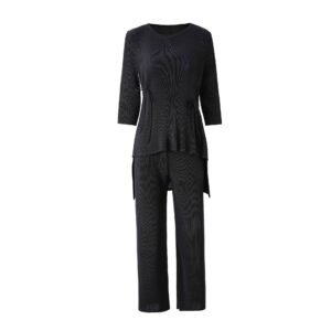 L229146 loose plus size fashionable versatile casual wide leg pants set with tie rope set：圖片 10