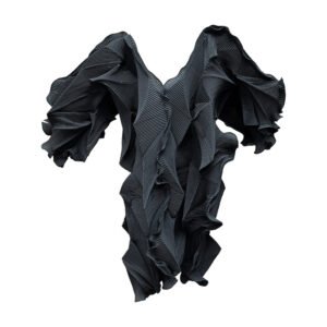 Miyake Top Women's 2024 Autumn New Shirt V-neck Solid Color Niche High end Folded Temperament Commuting T-shirt Women：圖片 9