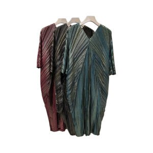 Large striped hot goldfish tail skirt, Jianing pleated exquisite dress, fashionable and versatile new product, elegant V-neck loose fit：圖片 9