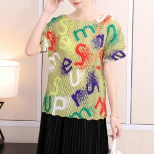 Jia Ning's new summer thin breathable round neck colorful letter pleated top：圖片 10