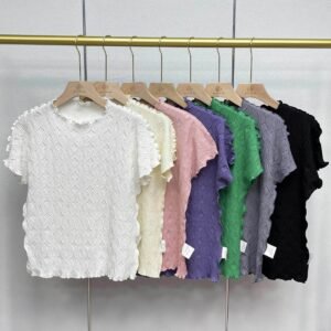 Y230932 Jia Ning Summer New Round Neck Versatile Temperament Design Sense Top Threaded Ruffle Top：圖片 3