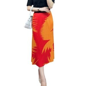 Summer slimming half skirt, women's half skirt temperament, pleated mid length skirt, printed fashionable and versatile thin style：圖片 10