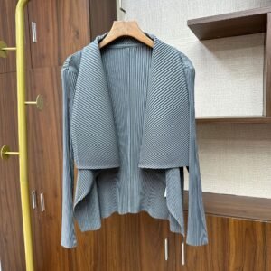 2024 early autumn coat women's pleated thick fabric long sleeved cardigan top niche new striped long sleeved casual：圖片 8