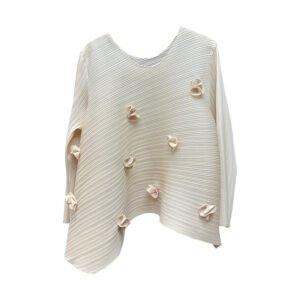 Three dimensional flower 2024 woven new fresh top for outerwear, niche and popular, small fragrance style, covering the flesh, socialite round neck：圖片 7