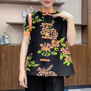 Hot selling! Jianing New Style Fashionable Summer Versatile Retro Women's New Chinese style Pan Button Top Short Sleeve T-shirt：圖片 7