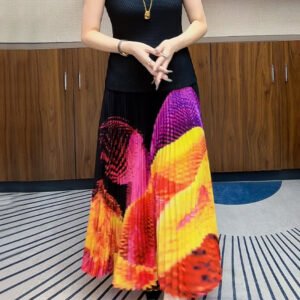 Miyake pleated new gradient color temperament printed pleated skirt cross-border European, American, Middle Eastern women's half skirt stylish：圖片 8