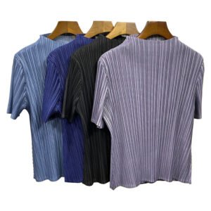 New KK fold top pleated women's round neck temperament commuting short sleeved intellectual style printed solid color casual style slimming：圖片 6