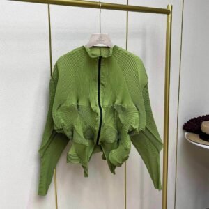 Jialing's new slimming women's long sleeved three-dimensional zipper cardigan jacket with stand up collar and artistic retro style：圖片 9
