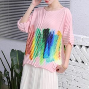New loose, thin, versatile, breathable, fashionable round neck graffiti frog top, pleated pullover, casual style：圖片 5