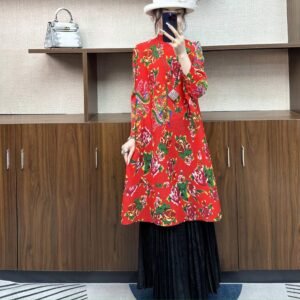Fashionable and casual large size loose long-sleeved turtle neck round neck mid-length women's Northeastern rich flower skirt