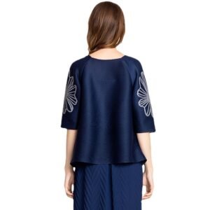 Jianing top T-shirt with high-end design, round neck and five quarter sleeves, elegant commuting style, and loose print on the headband：圖片 9