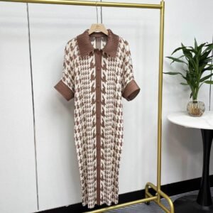 K231242 Jia Ning new loose temperament lapel long cardigan dress Thousand Bird grid 9-button cardigan skirt：圖片 9