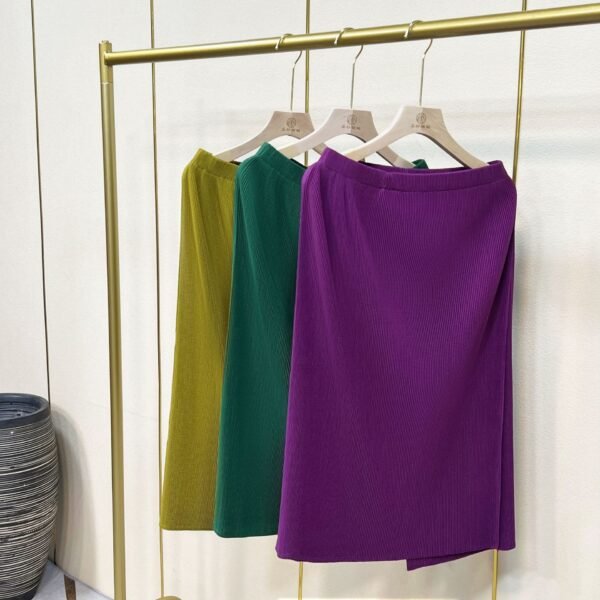 K221168 Jia Ning New Versatile Solid Color Simple Women's Medium to Long Black Striped Half Skirt