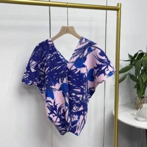 Jia Ning's new popular style with versatile temperament, short sleeved shirt with bamboo leaf V-neck for summer age reduction, casual and loose fit, short sleeved top：圖片 8