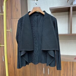 2024 early autumn coat women's pleated thick fabric long sleeved cardigan top niche new striped long sleeved casual：圖片 9