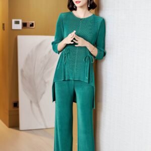 L229146 loose plus size fashionable versatile casual wide leg pants set with tie rope set：圖片 9