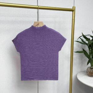 Y230885 new slim fit versatile temperament round neck high neck dotted corn pleated top：圖片 14