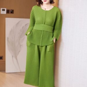 K221120 Jia Ning Fold Three Dimensional Ripple Set Japanese and Korean Leisure Fashion Versatile Leisure Summer Solid Color Nine Points：圖片 9