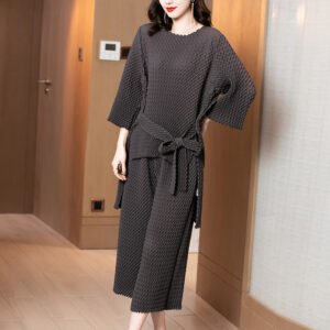 Jia Ning pleated two-piece set, European style pleated 2021 spring/summer new women's wide leg pants set k200504：圖片 7
