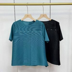 Jia Ning's new style temperament summer loose round neck short sleeved nail bead top Japanese and Korean casual simple loose fashionable versatile：圖片 3