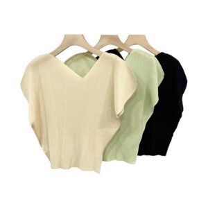 K223797 Jia Ning Fold New Versatile Short Summer Love Fold Top V-neck Loose, Fresh and Sweet：圖片 5