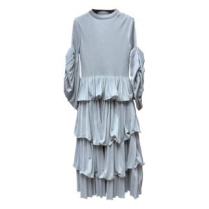 Dress patchwork high waisted cake skirt, high-end autumn new style, fashionable temperament, autumn and winter pleated dress, stylish：圖片 9