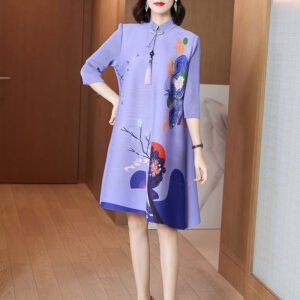 K221076 Jia Ning Folded Cheongsam Improved Plum Blossom Face 3D Printed Chinese Style Loose Large Size Dress：圖片 10